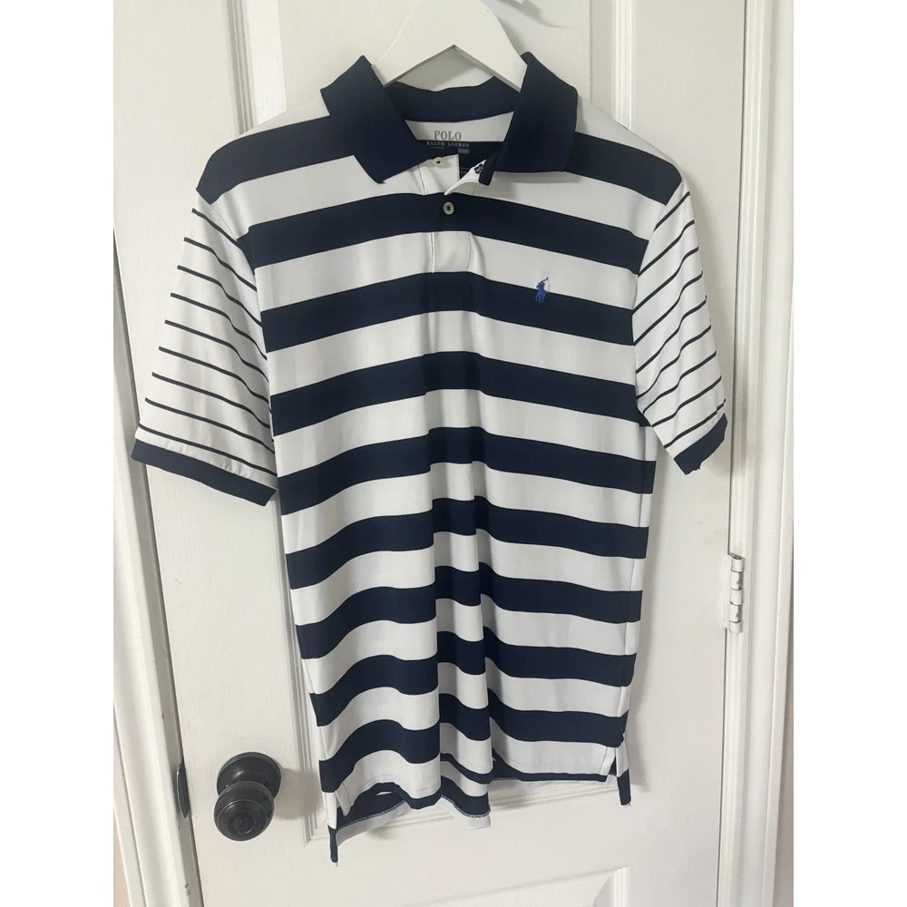 Polo Ralph Lauren Performance Polo Shirt Men's XL Navy White Stripe Golf Tech
